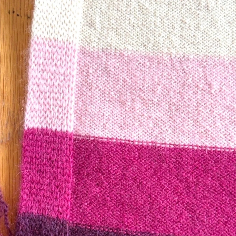 Mainbocher 100% Cashmere Scarf Burgundy Pink Gray Striped Fringe Wrap Shawl